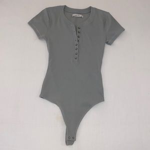 Abercrombie Short Green-Gray Sleeve Button Up Bodysuit